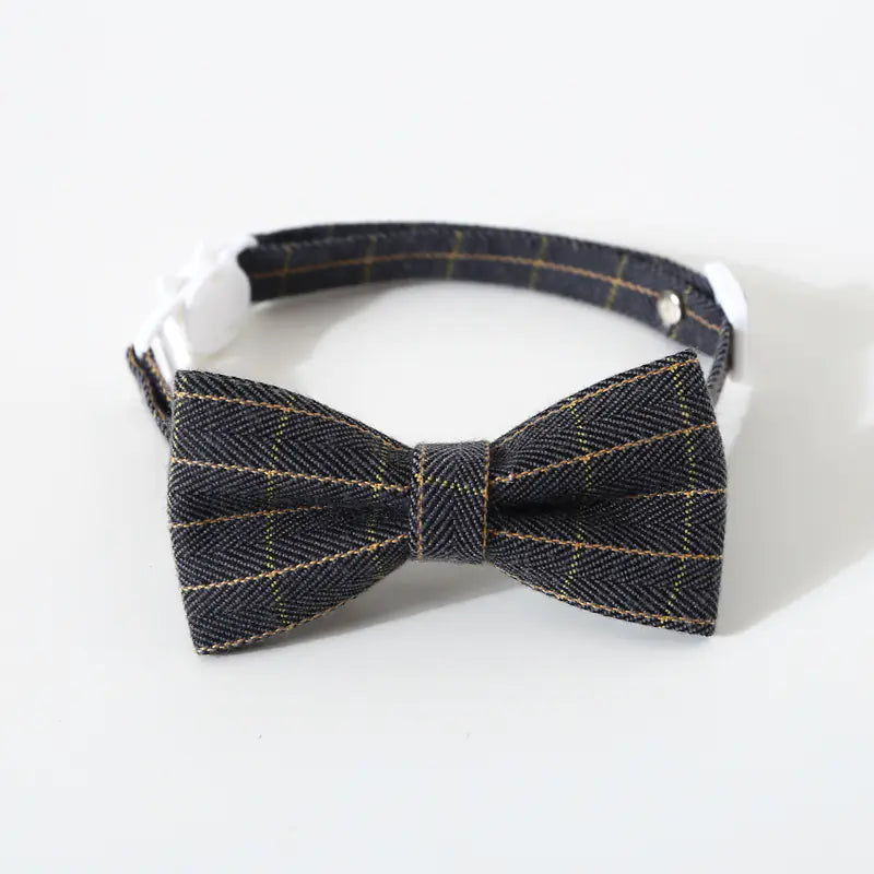 Adjustable British Style Plaid Bow Tie Pet Collar