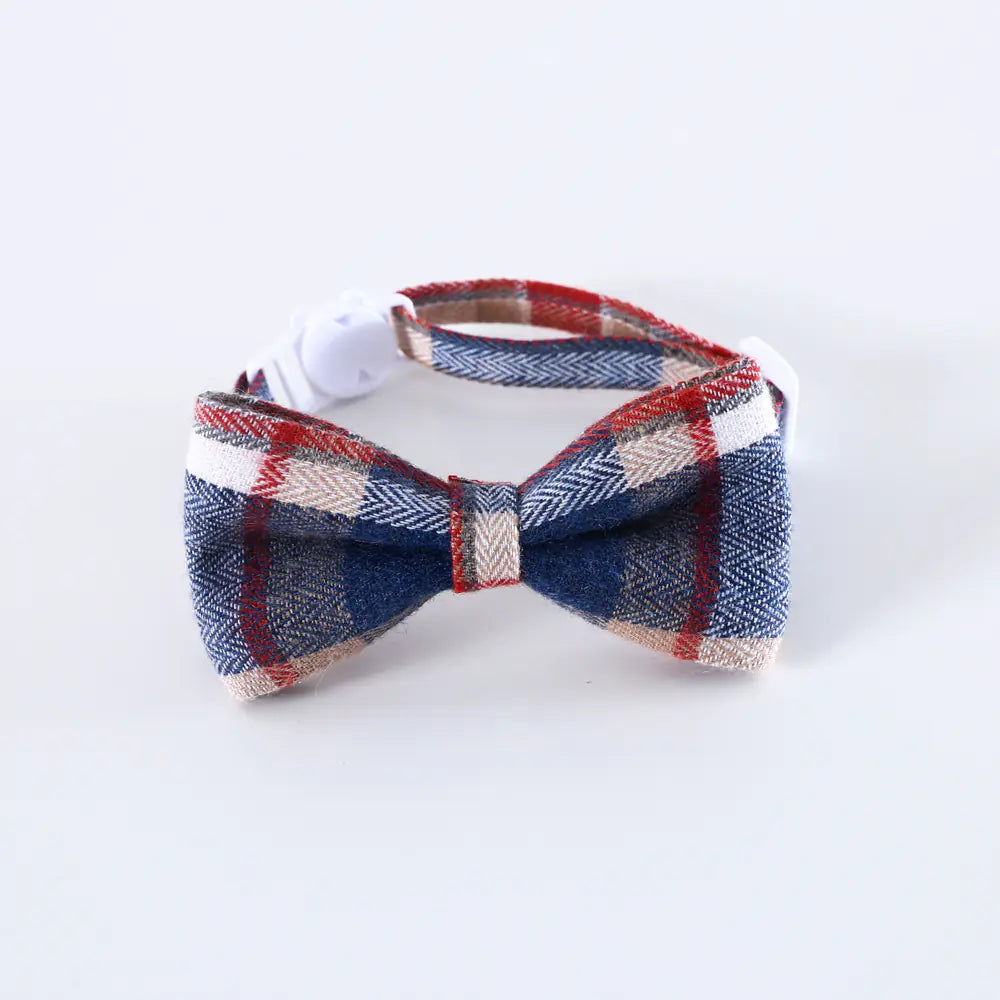 Adjustable British Style Plaid Bow Tie Pet Collar
