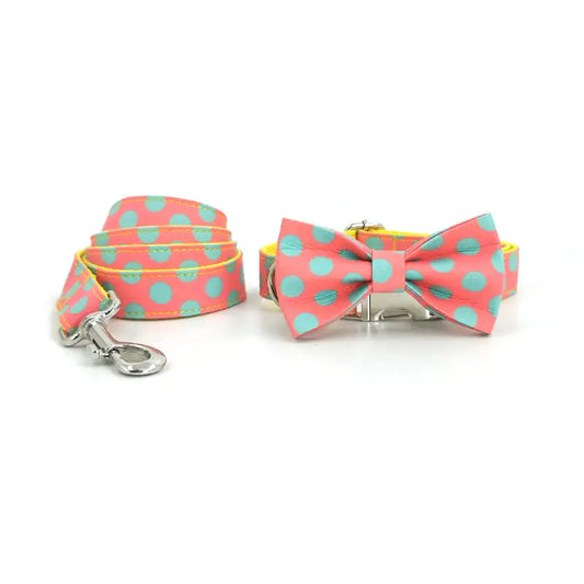Polka Dot Dog Collar with Traction Rope