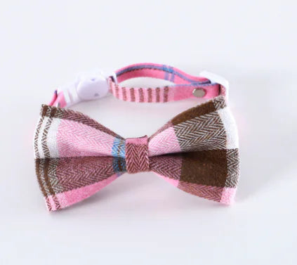 Adjustable British Style Plaid Bow Tie Pet Collar