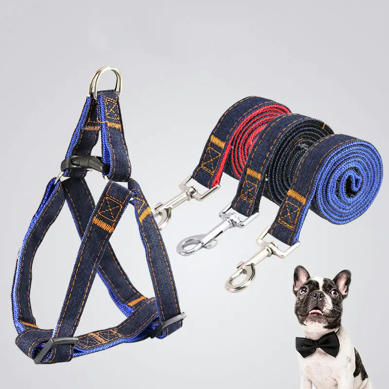Denim Pet Leash with Wear-Resistant Chest Strap