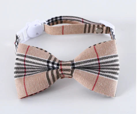 Adjustable British Style Plaid Bow Tie Pet Collar