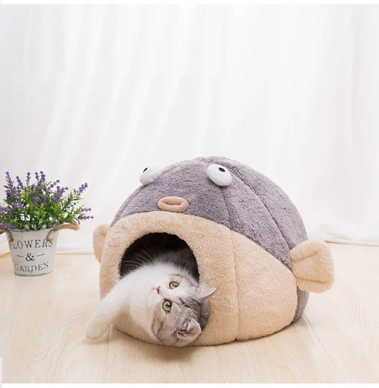 Warm Velvet Cat House Pufferfish Nest Pad for All Seasons