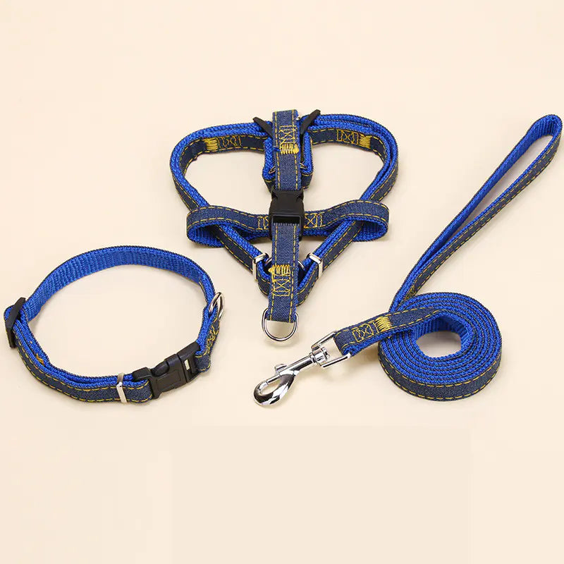 Denim Pet Leash with Wear-Resistant Chest Strap
