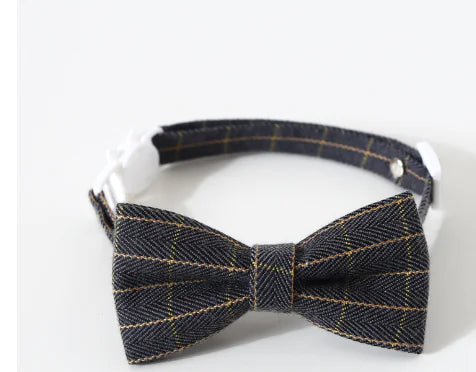 Adjustable British Style Plaid Bow Tie Pet Collar